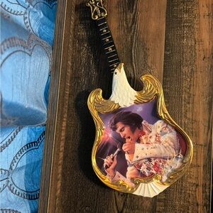 Elvis Presley Decorative Guitar Art with Gold Accents